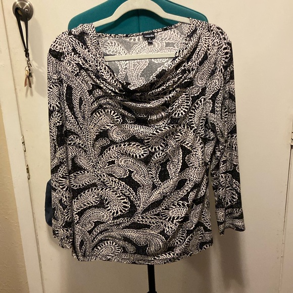 Rafaella Tops - Vintage Black & White Cowl Front Top long sleeves silky feel Lg by Rafaela